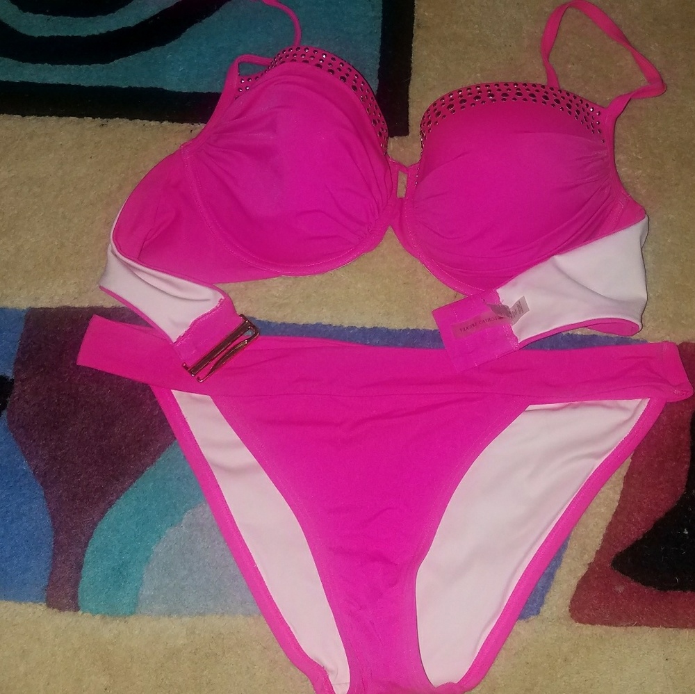 Victorias Secret Pink Bling Bikini Set 36DD LG
